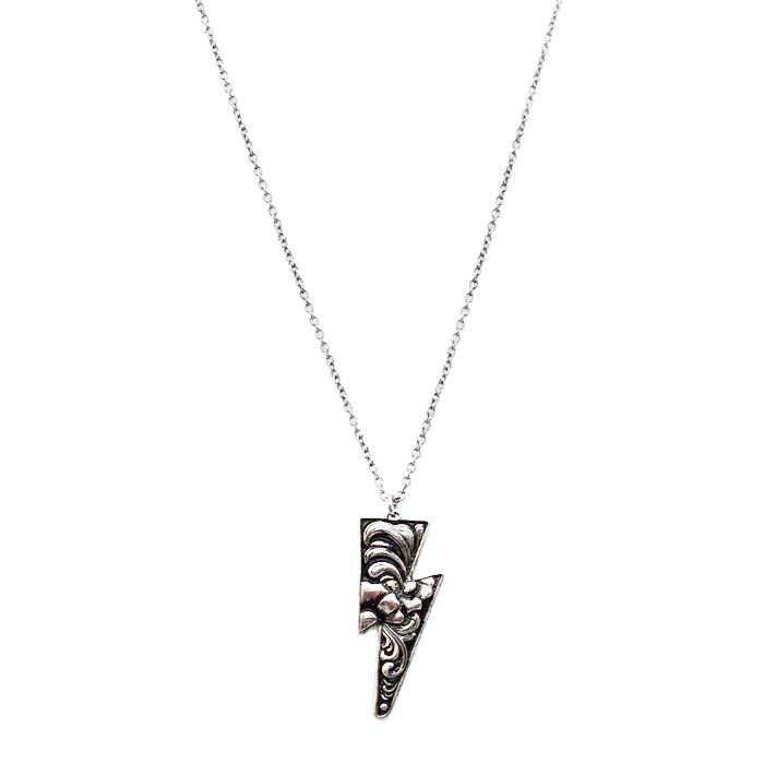 Silver Tooled Lightning Necklace