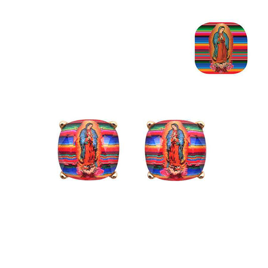 Our Lady of Guadalupe Cushion Stud Earrings