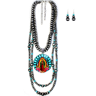 Our Lady of Guadalupe Navajo Pearl Necklace Set