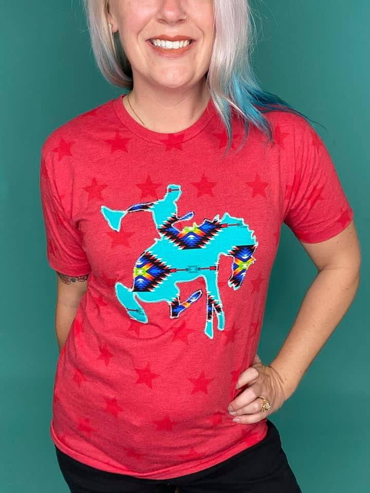 Turquoise Tribal Red Star Tee