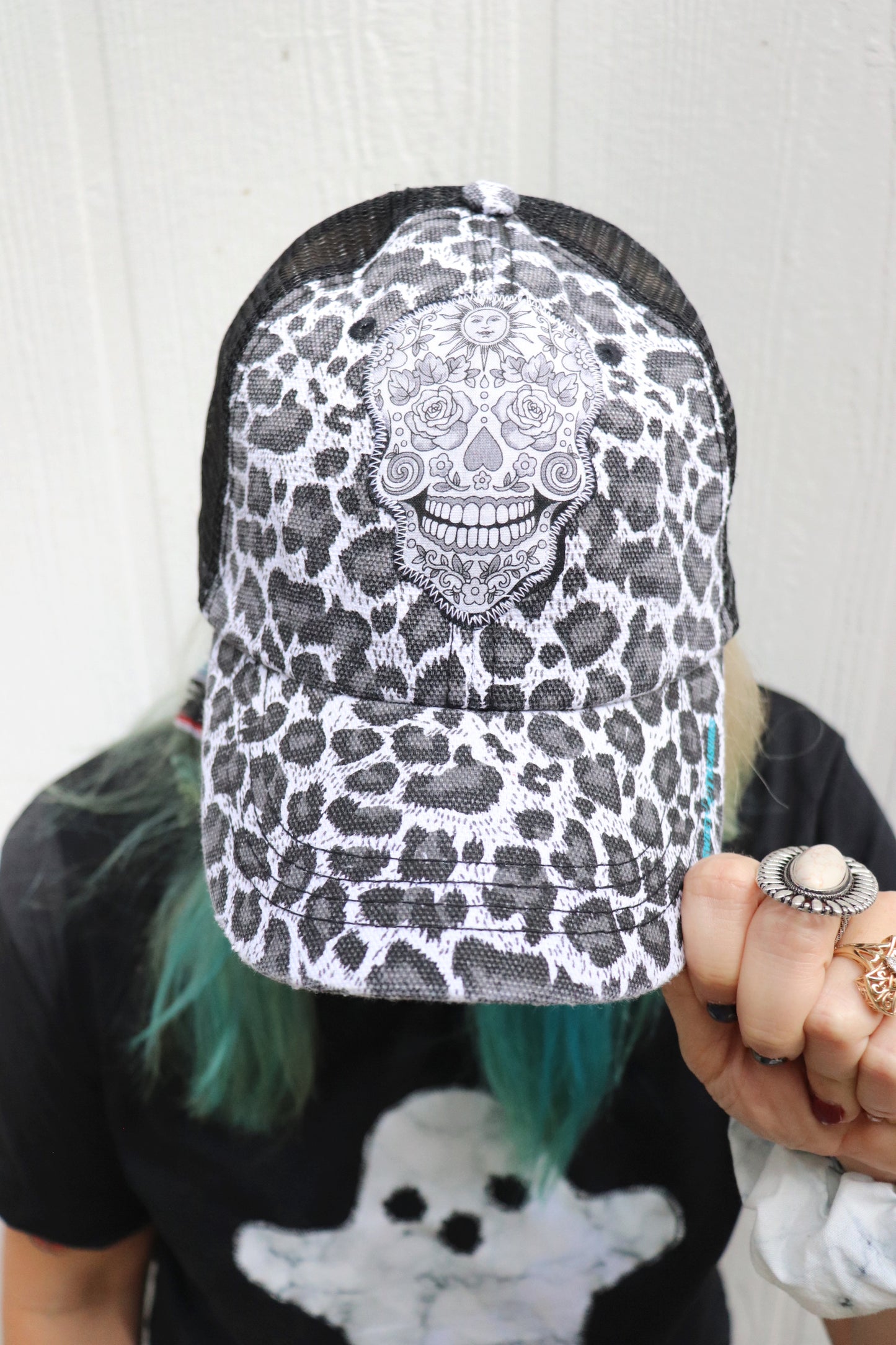 Sugar Skull Trucker Hat [Black Leopard]