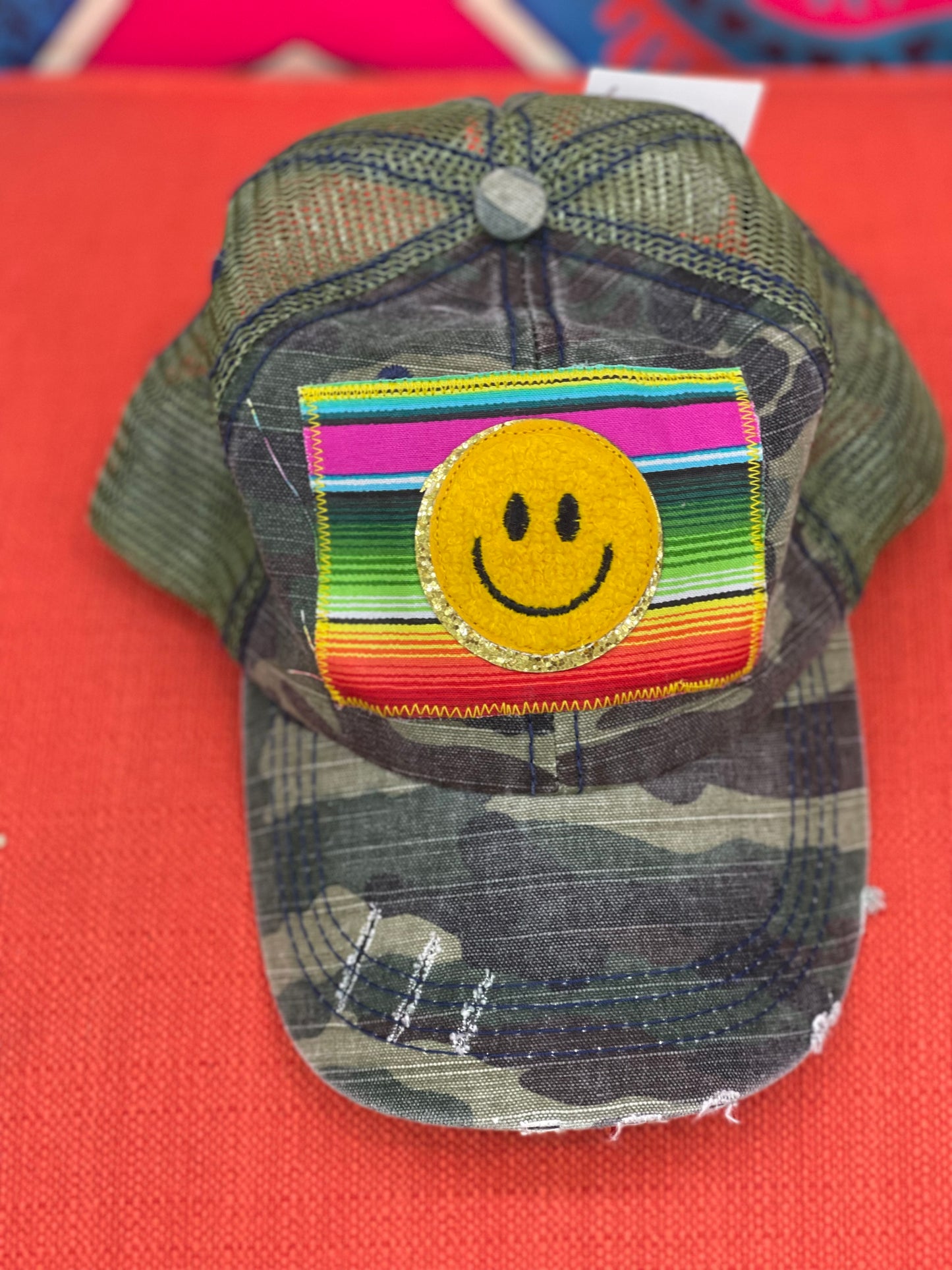 Happy Face Rita Ponytail Dirty Trucker Hat