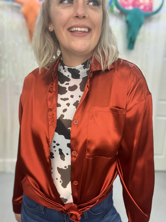 Reckless Rust Satin Top