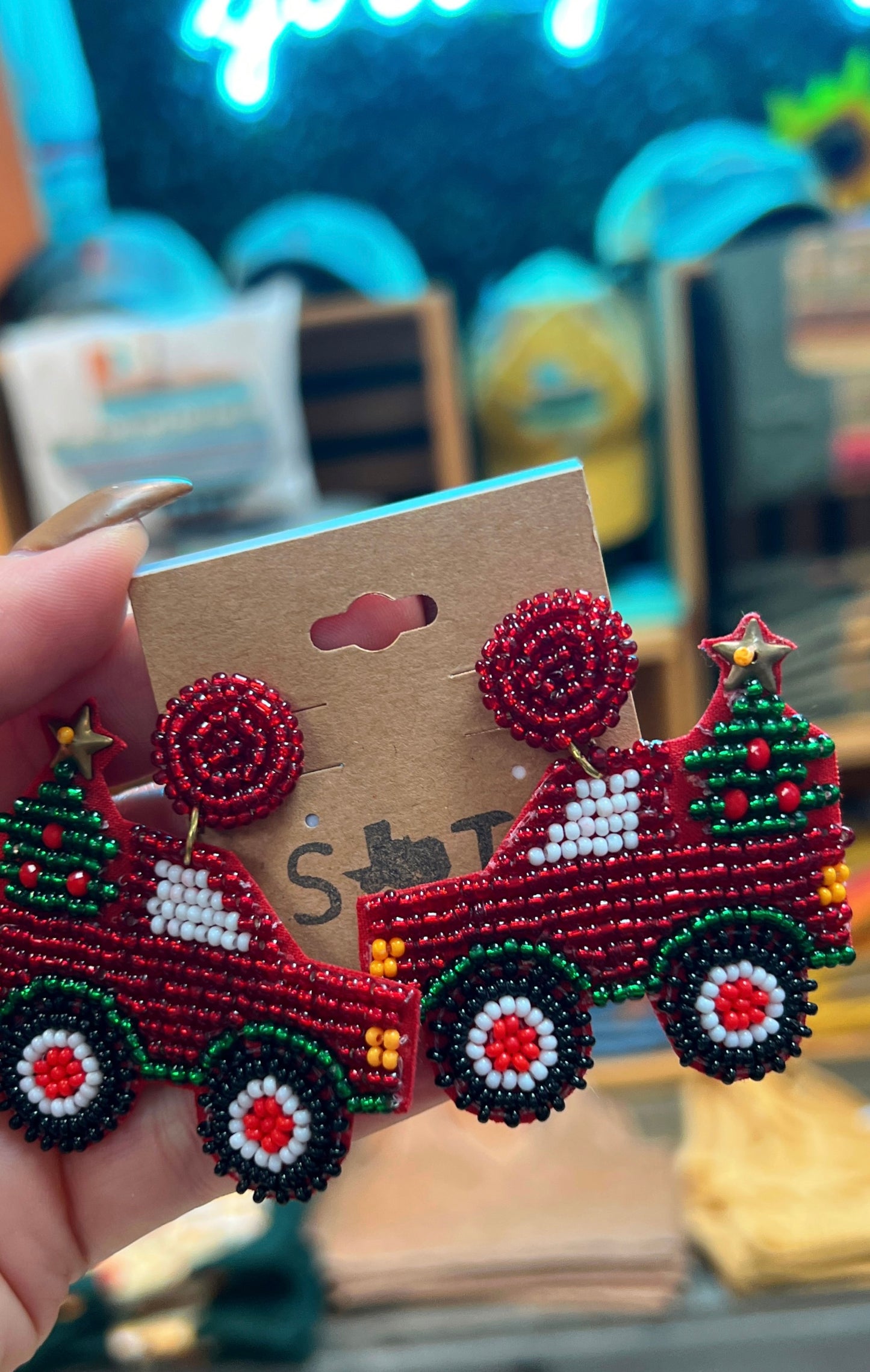 Christmas Truck Seed Bead Earrings