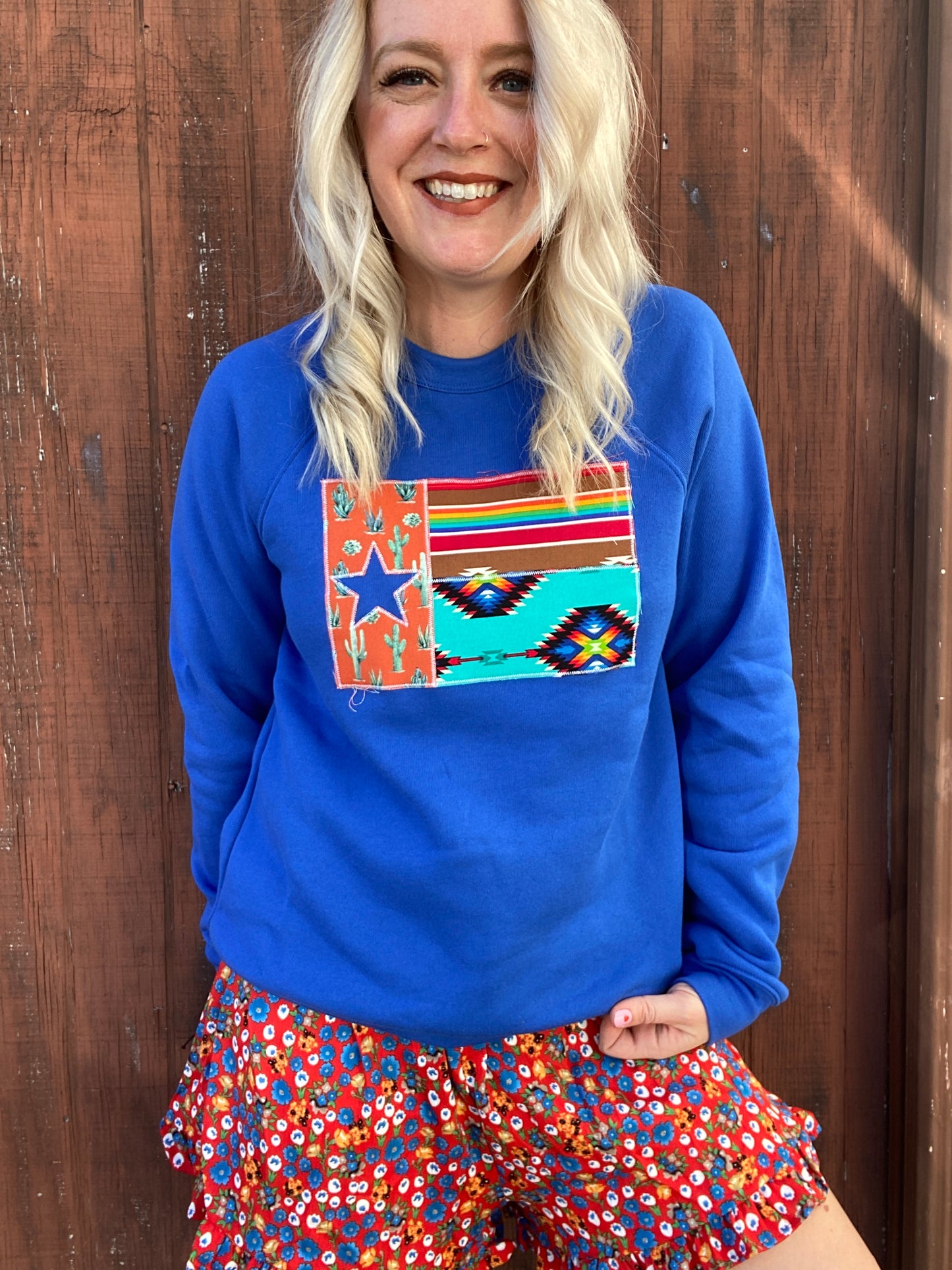 Turquoise Tribal Texas Flag Pullover [Royal Blue]