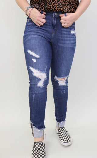 Queen Size Crockett Cuff Distressed Jeans