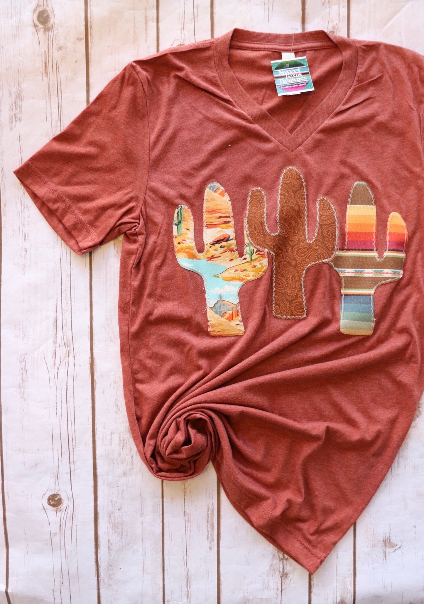 Cactus Trifecta Tee [Brown Tooled Leather Mix]