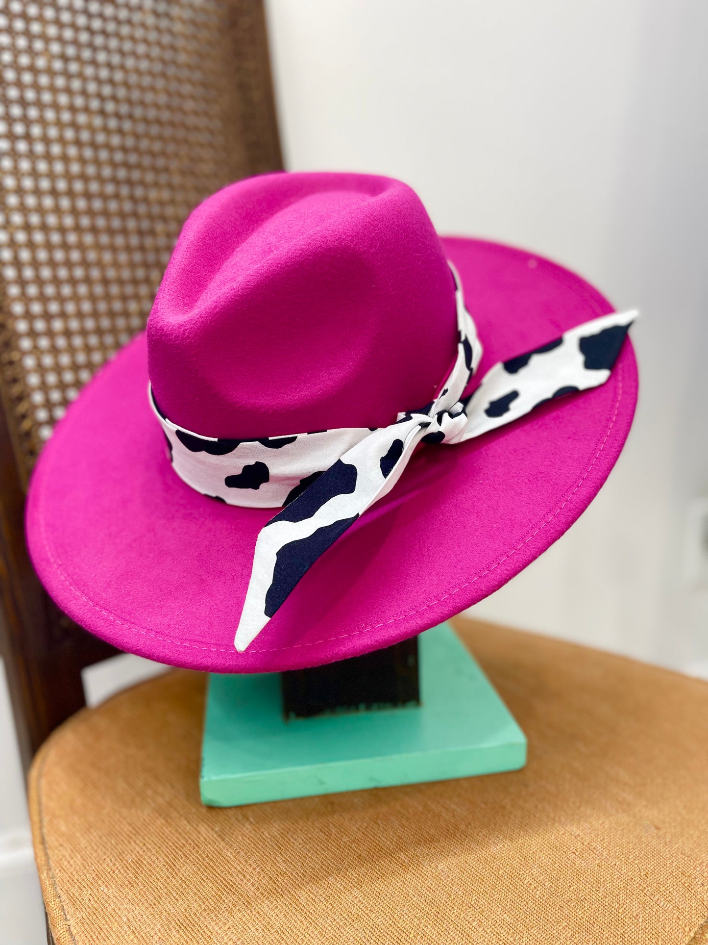 Pretty Pleasant Magenta Cow Print Hat