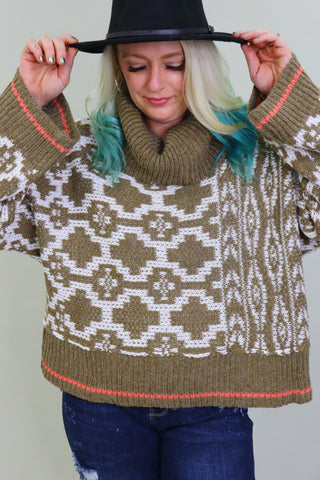 Last Call Cora Cowl Neck Aztec Sweater