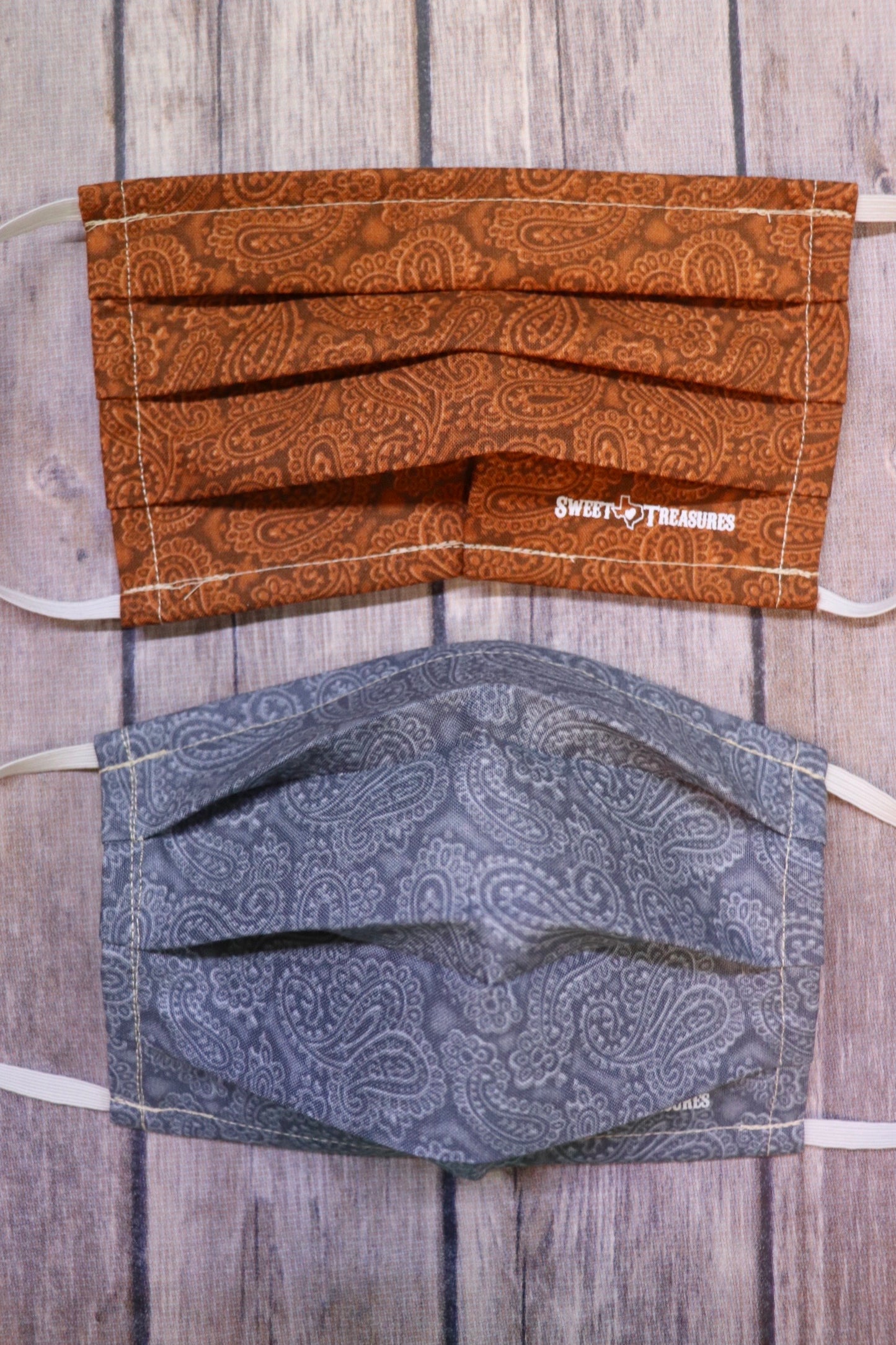 Tooled Leather- Brown Face Mask, Tooled Leather- Grey Face Mask