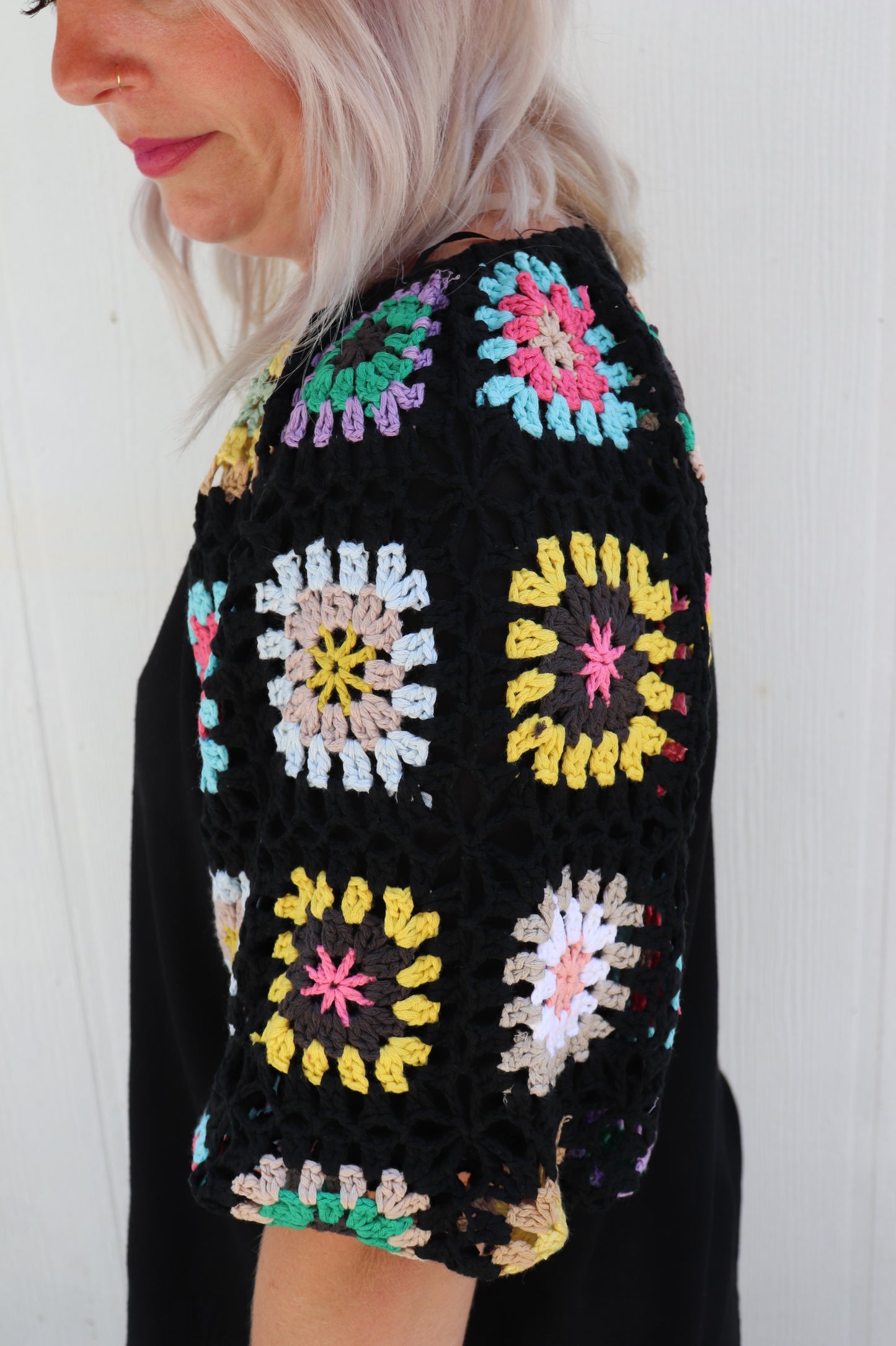 Paige Granny Square Crocheted Top [Black]