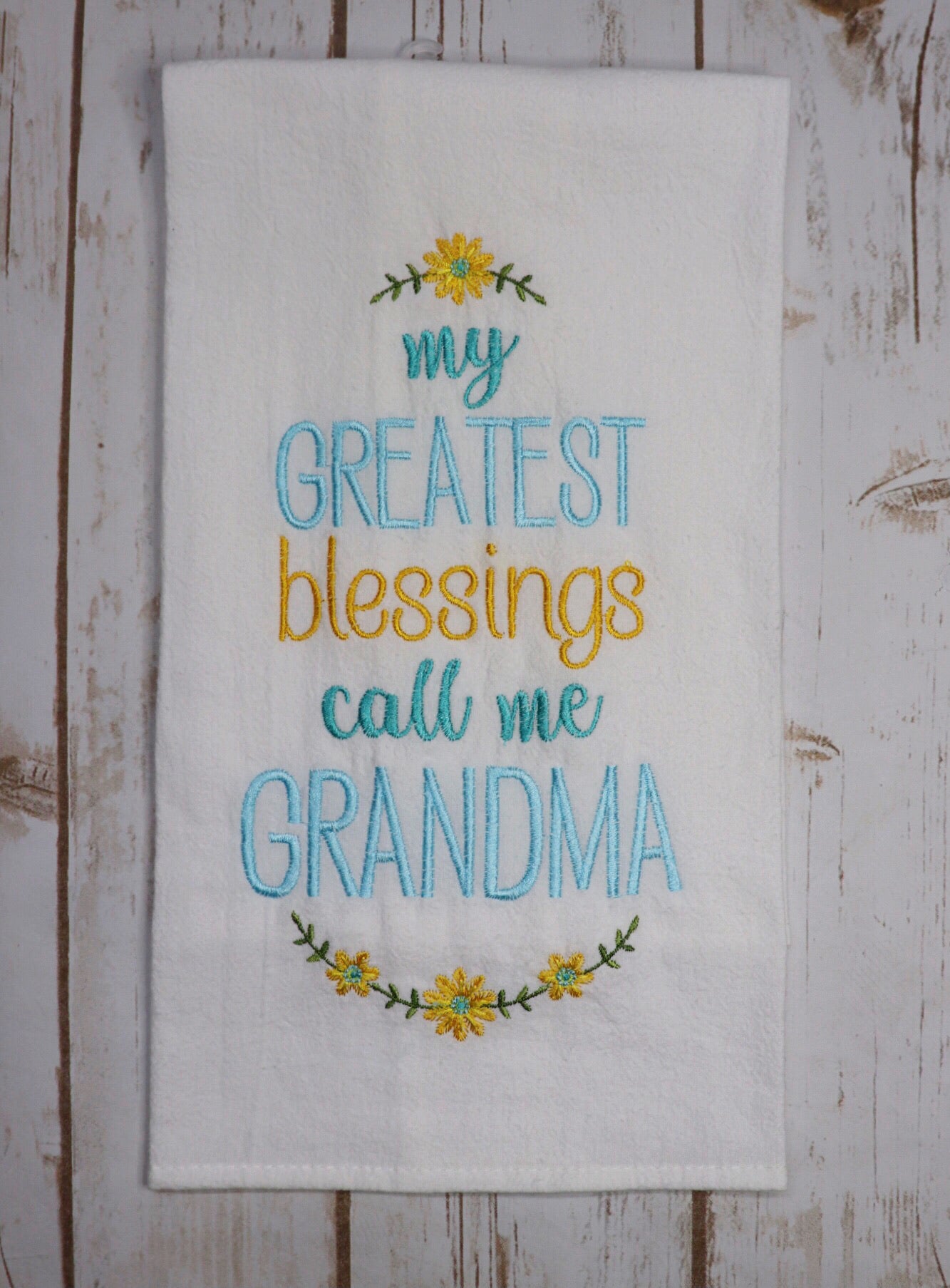 Grandma's Blessings Embroidered Tea Towel