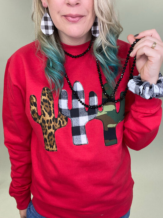 Christmas Cactus Trifecta Red Pullover