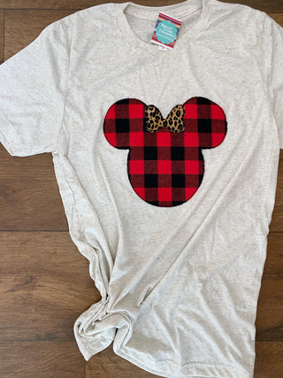 Buffalo Plaid Mouse Oatmeal Tee