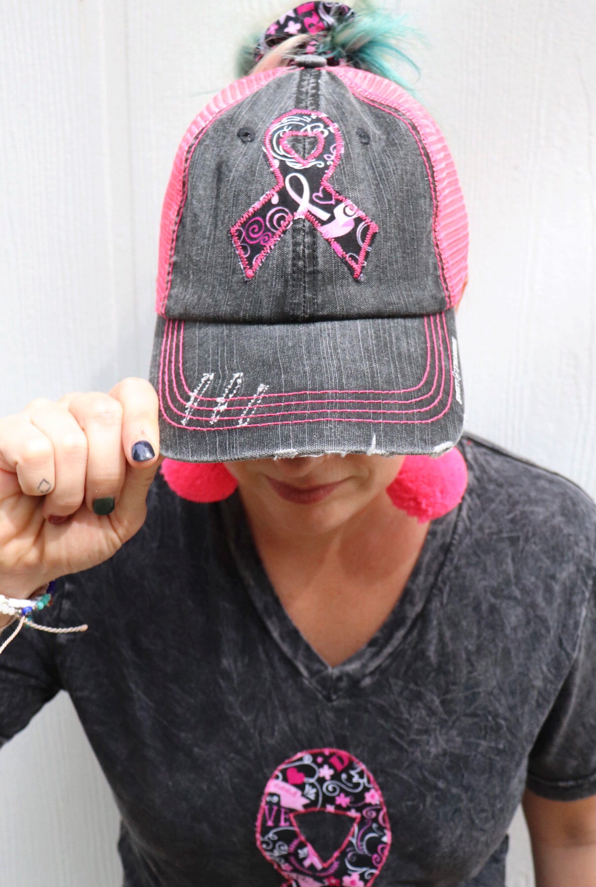 Breast Cancer Awareness Ponytail Trucker Hat