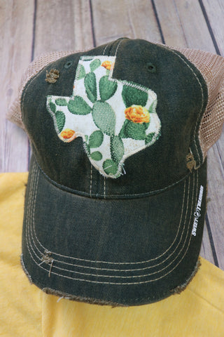Floral Cactus Dirty Trucker Hat