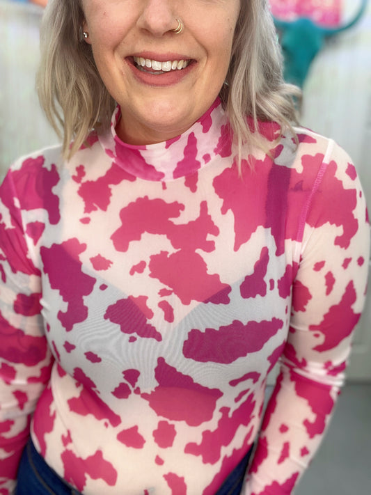 Last Call Cowprint Bodysuit [Pink]