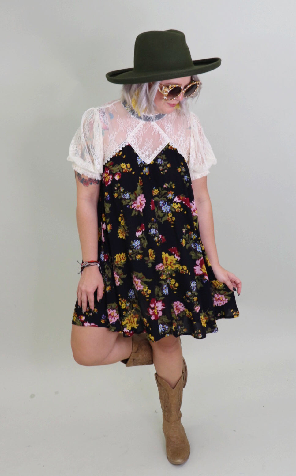 Last Call High Neck Lace Floral Dress
