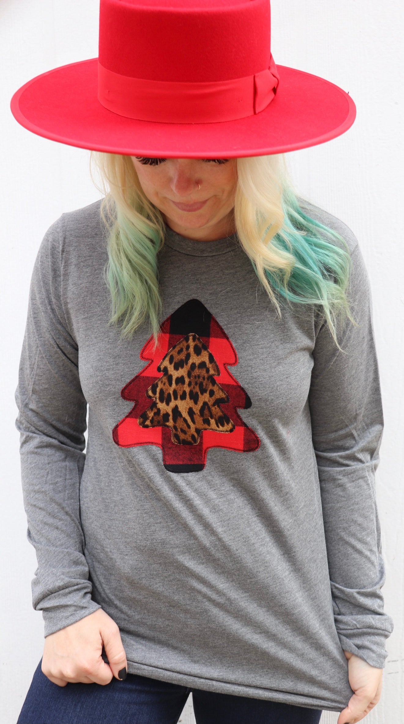 Stacked Christmas Tree Long Sleeve Tee [Buffalo Plaid Mix]